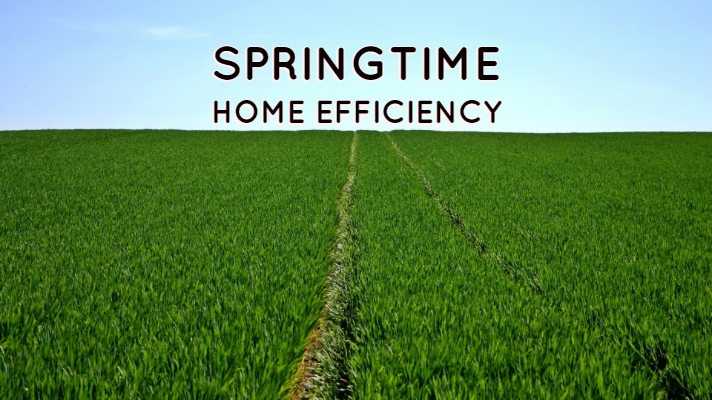 grass field with springtime home efficiency written above it